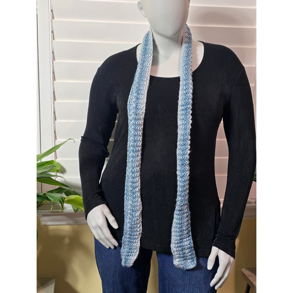 Blue Gray Knit Crochet Grannycore Y2K Scarf OSFM